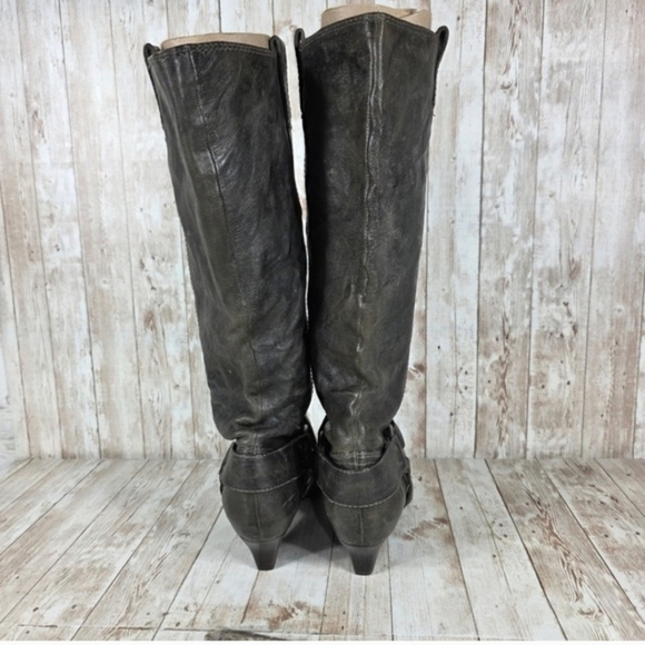 Frye Steffi Pull On Harness Biker Kitten Heel Grey Leather Boots Size 7.5 - Picture 3 of 16